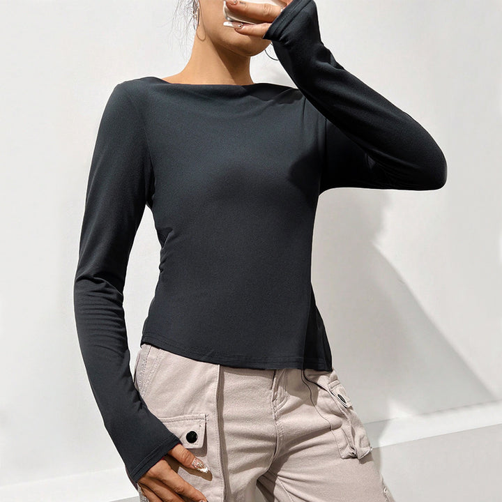 Blouse à manches longues pour femmes avec col cascade décontracté et partie arrière élégante Levoire