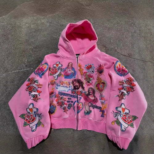 Sweat à capuche pour femmes avec des impressions de tatouages colorés Levoire