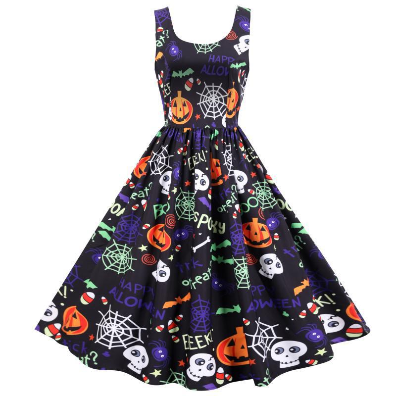 Robe évasée pour femme avec motifs d'Halloween et silhouette élégante en A