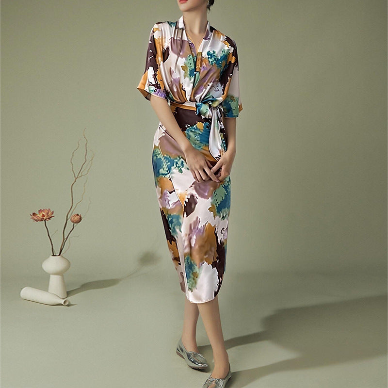 Robe portefeuille pour femmes avec élégante manche kimono et ceinture à la taille Levoire