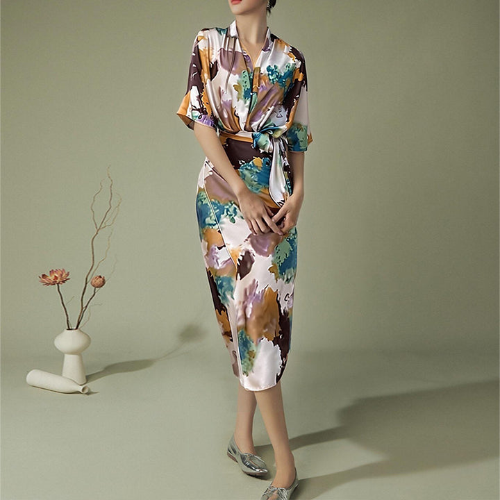 Robe portefeuille pour femmes avec élégante manche kimono et ceinture à la taille Levoire