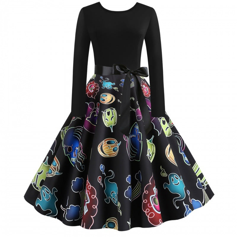 Robe swing pour femmes avec un design de fantôme ludique et une jupe qui tourne Levoire