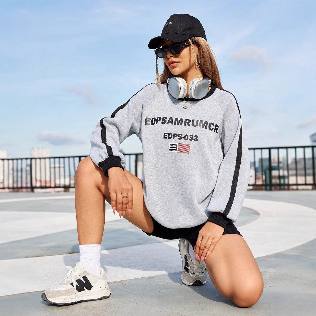 Sweat-shirt décontracté pour femmes avec impression graphique et manches contrastées Levoire