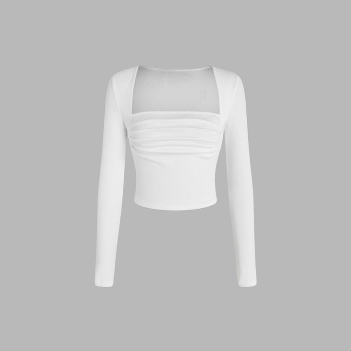Chemise pour femmes à manches longues courte avec un design drapé sophistiqué et un col rond de mode Levoire