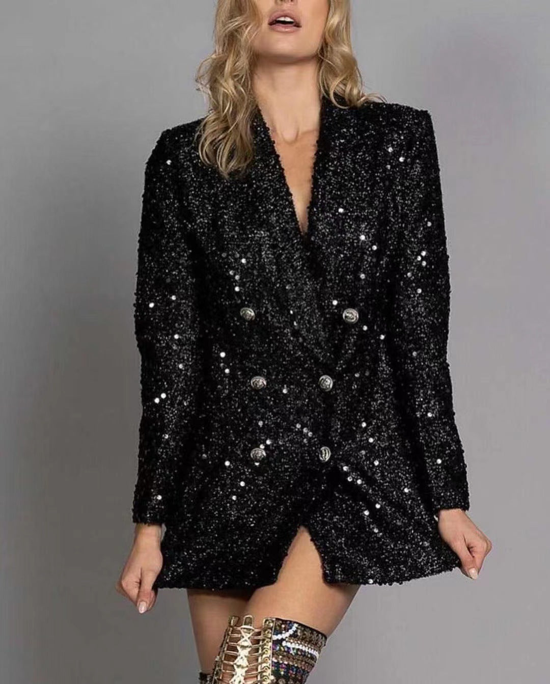 Levoire | Élégant noir à sequins Slim Fit long haut noir
