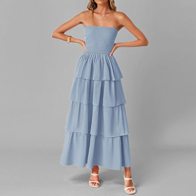 Robe maxi femme avec design à épaule dénudée et jupe volumineuse à volants Levoire