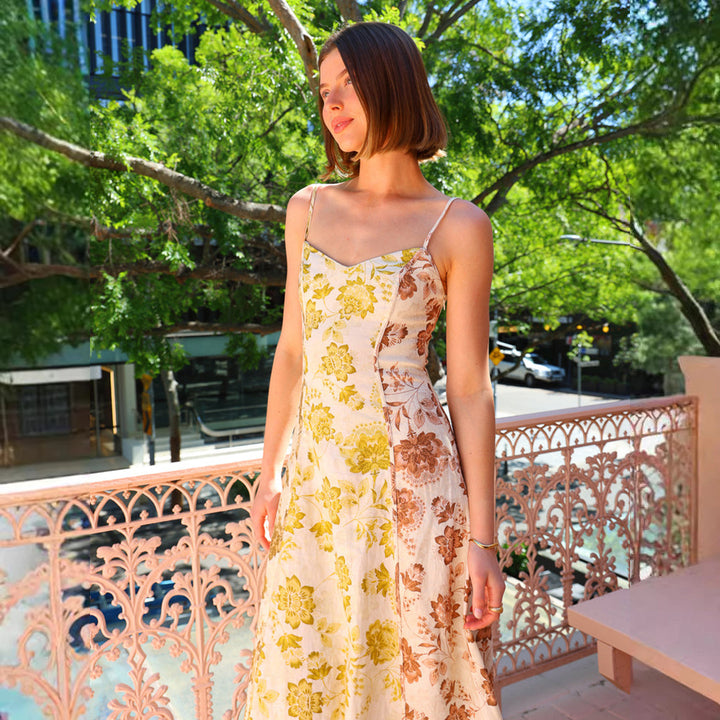 Robe maxi d'été pour femme avec motif floral et fines bretelles spaghetti Levoire