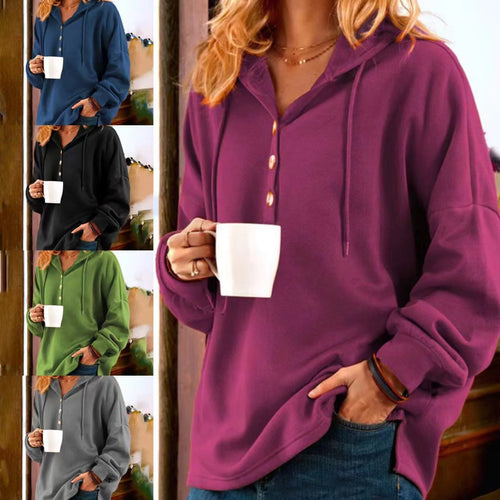 Sweat à capuche pour femmes avec patte de boutonnage et coupe décontractée Levoire