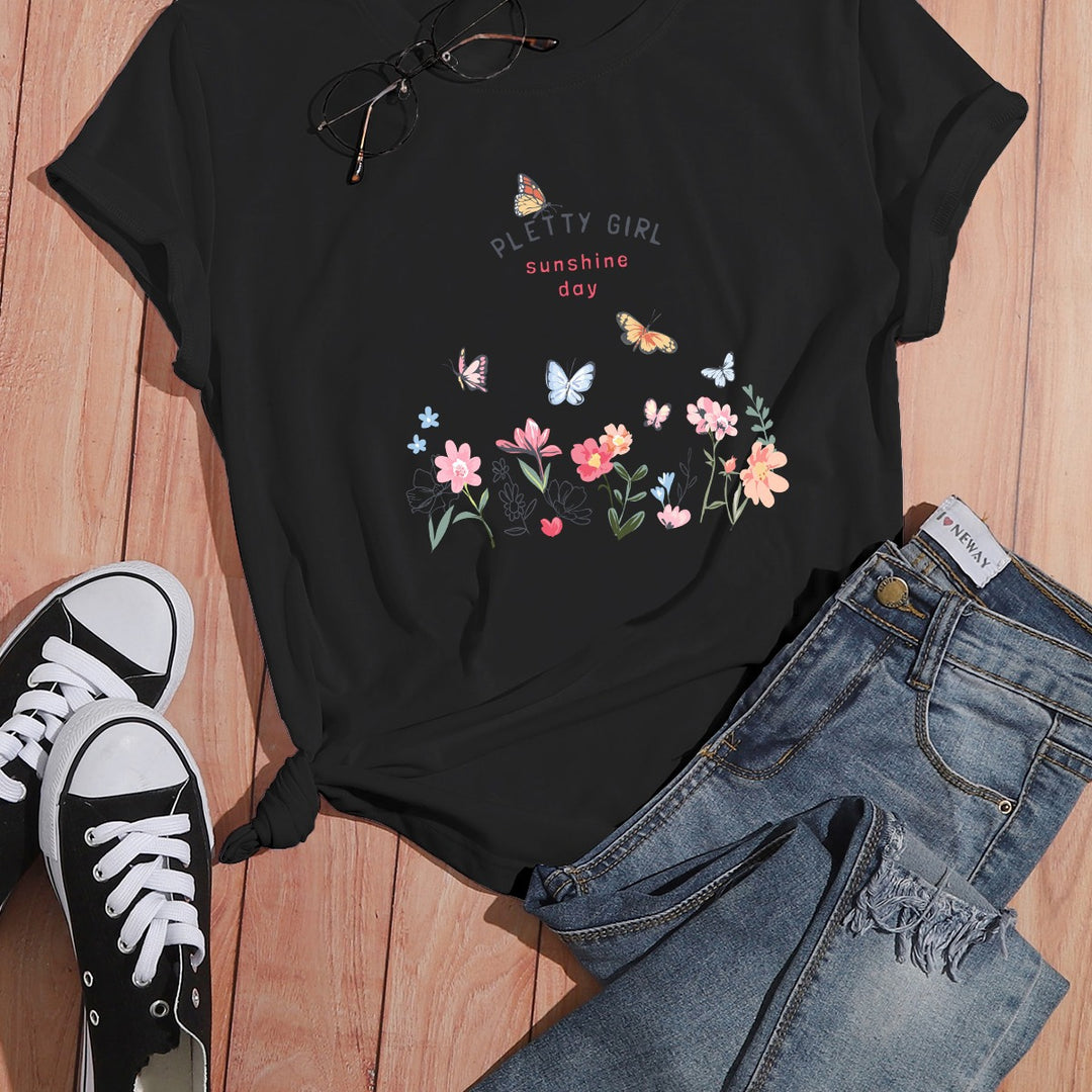 T-shirt pour femmes avec imprimé floral ludique et imprimé élégant Levoire