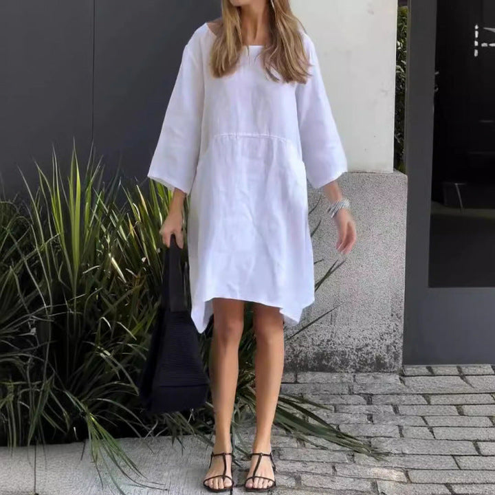 Levoire | Rento Non combiné Ample Poches Coton-Lin Robe Blanc