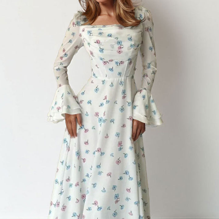 Robe maxi élégante pour femmes avec appliqués floraux et manches volumineuses Levoire