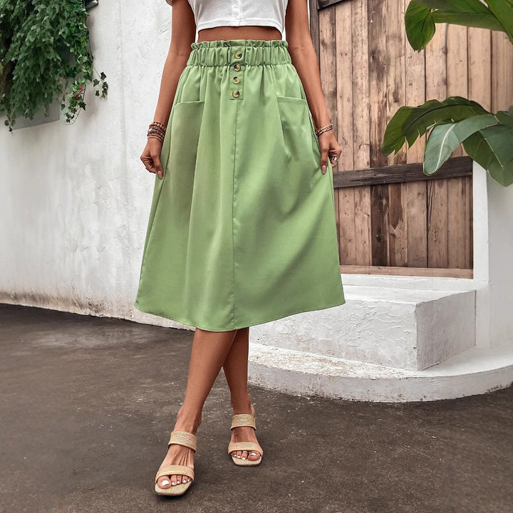 Jupe midi femme en coupe A décontractée avec fermeture à boutons pratique et taille élastique Levoire