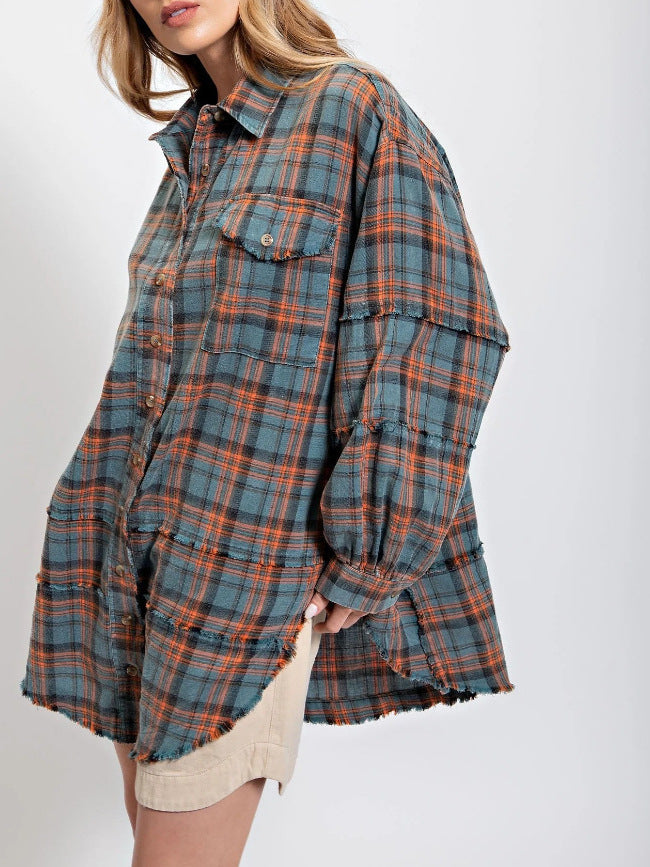 Veste chemise surdimensionnée décontractée pour femmes avec motif à carreaux Levoire
