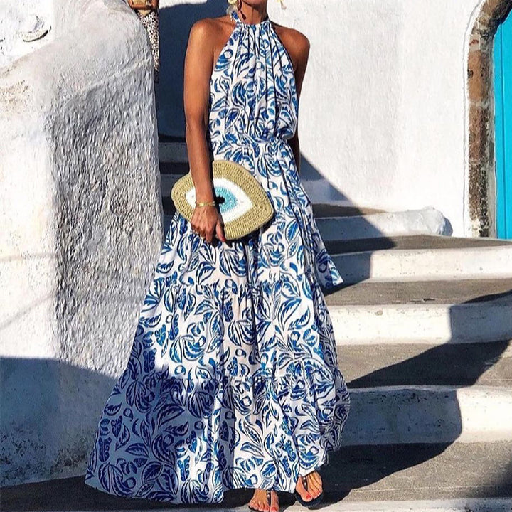 Robe Maxi Femme avec Motif Floral Raffiné et Design à Col Halter Levoire