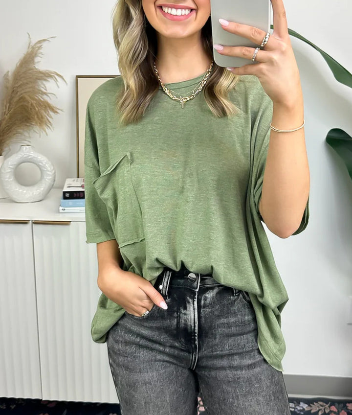 T-shirt ample décontracté pour femmes avec poche Levoire