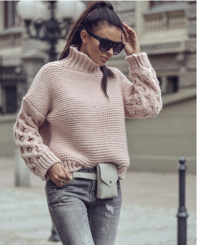 Pull en tricot pour femmes avec col montant et manches volumineuses Levoire