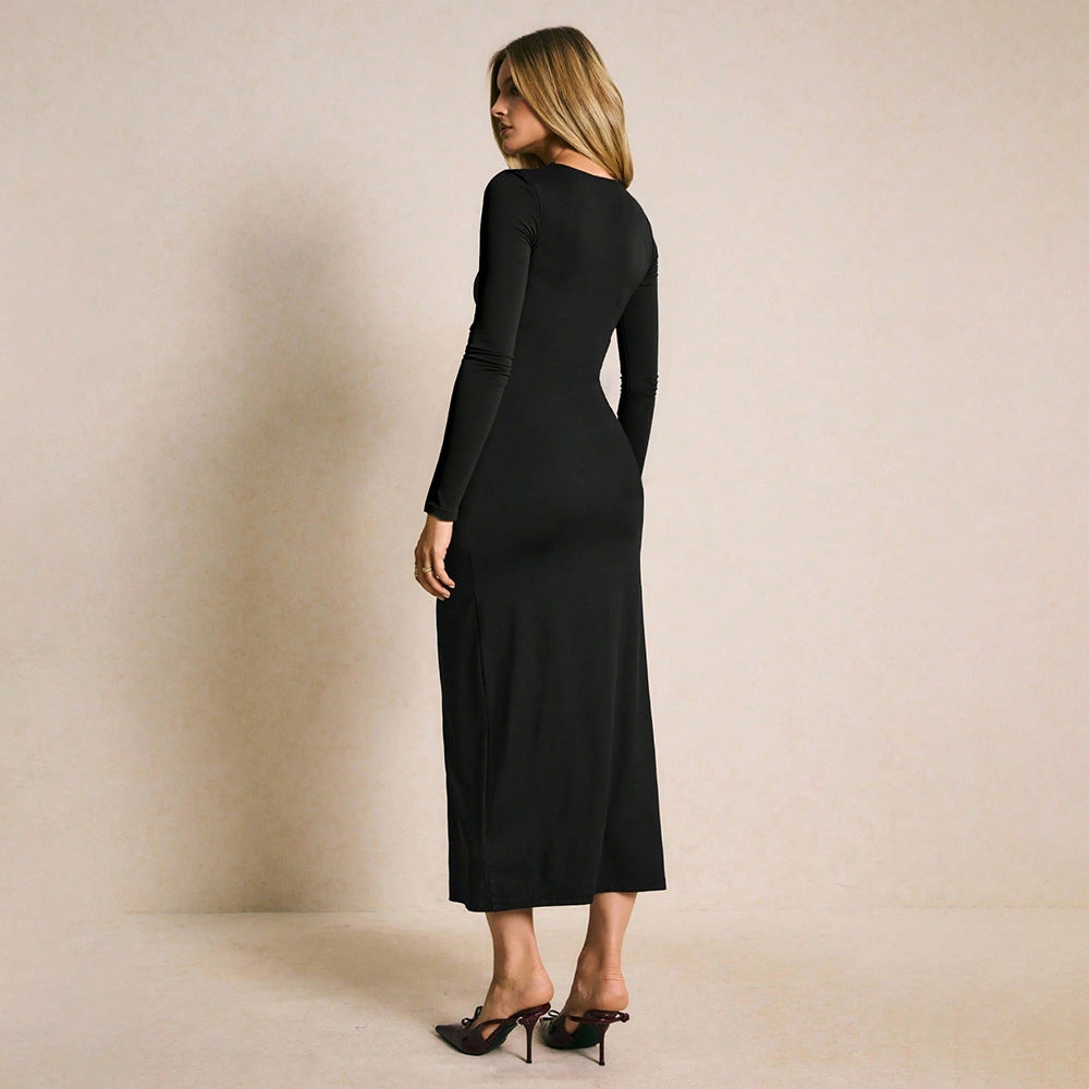 Robe maxi pour femme avec un design drapé élégant et une haute fente Levoire