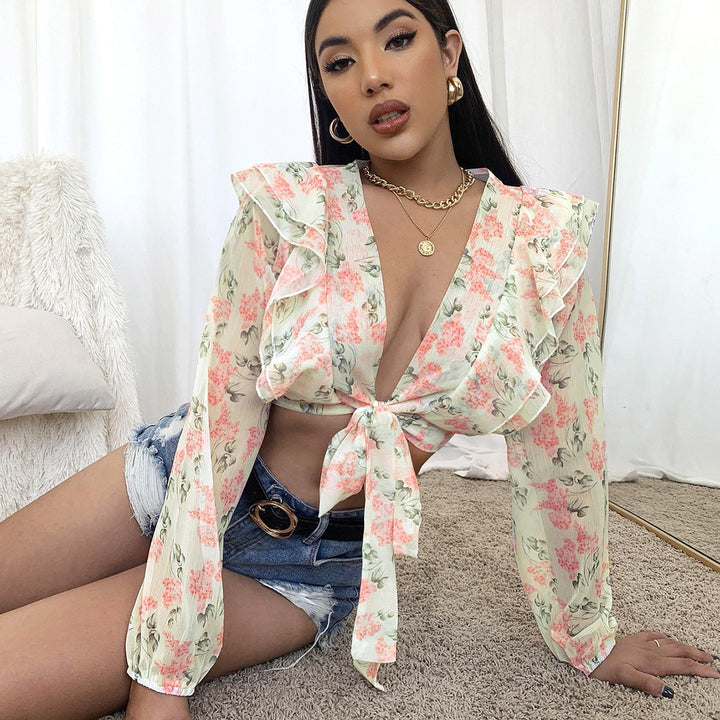 Blouse femme avec volants et motif floral Levoire