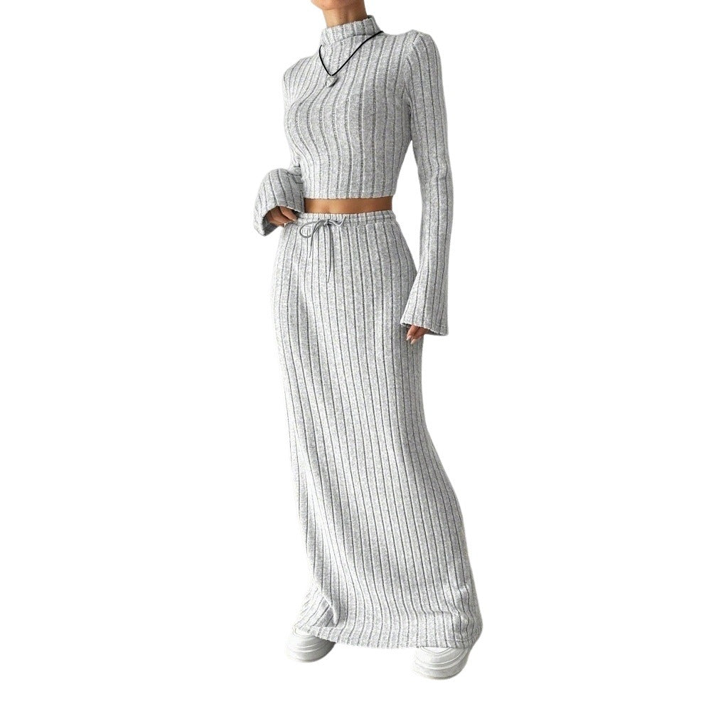 Ensemble top court à manches longues et jupe maxi pour femmes avec une élégante structure en rib Levoire