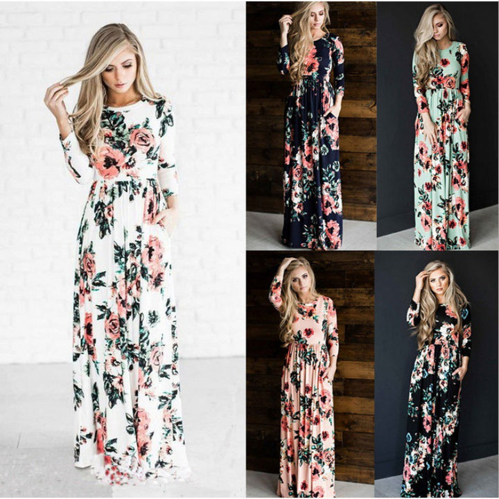 Robe maxi femme avec des motifs floraux et une jupe longue et fluide Levoire
