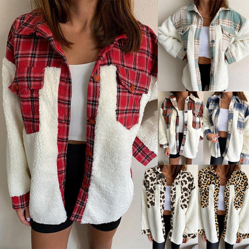 Veste chemise en polaire pour femmes avec motif à carreaux et coupe décontractée Levoire