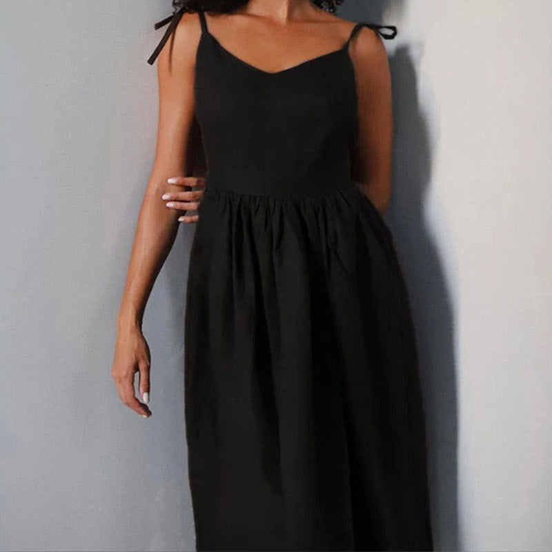 Robe longue en lin pour femmes avec décolleté en V profond et taille cintrée Levoire