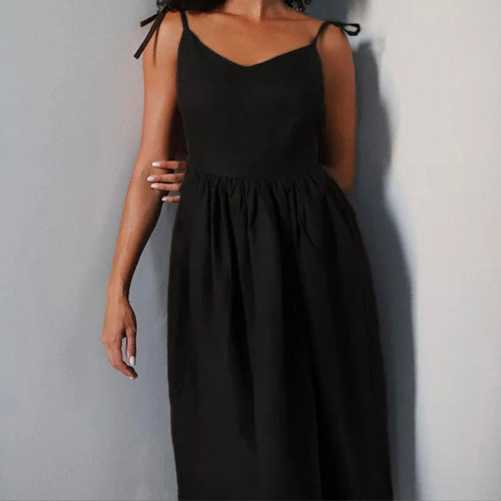 Robe longue en lin pour femmes avec décolleté en V profond et taille cintrée Levoire