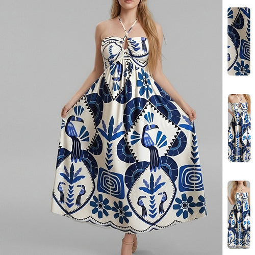 Robe Maxi d'Été Élégante pour Femmes avec Encolure Bandeau et Imprimé Floral Levoire