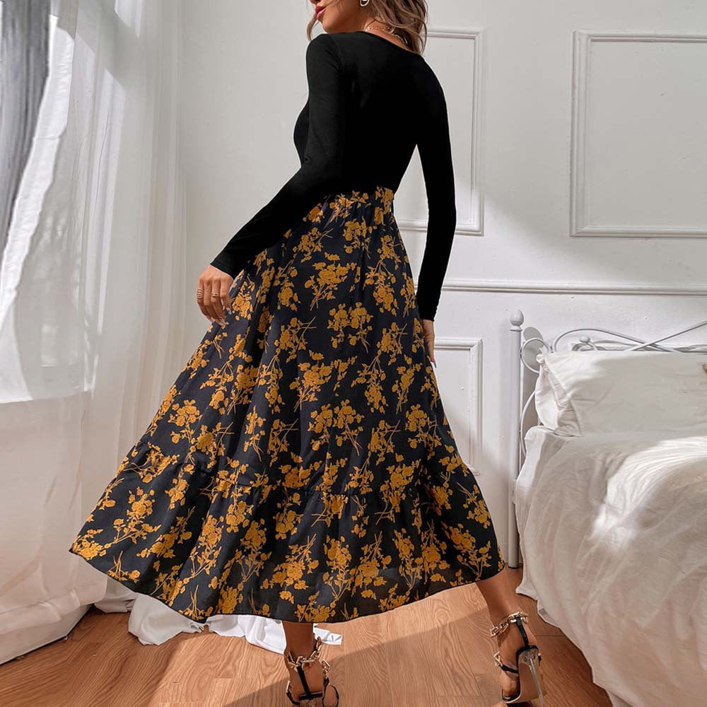 Robe maxi pour femme avec décolleté en V profond et jupe fleurie Levoire