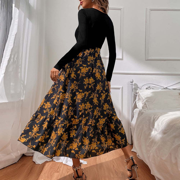 Robe maxi pour femme avec décolleté en V profond et jupe fleurie Levoire