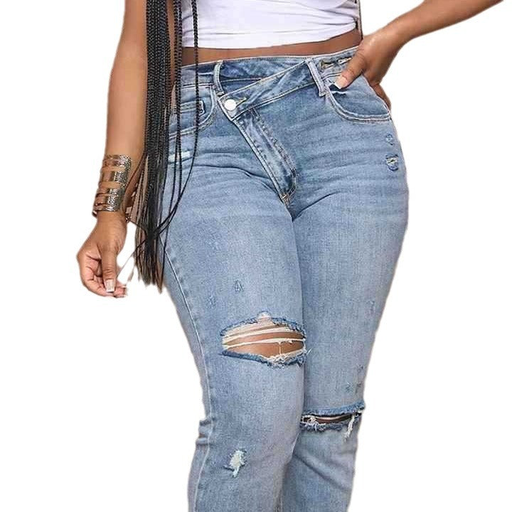 Jeans boyfriend déchirés pour femme avec taille haute et look décontracté Levoire