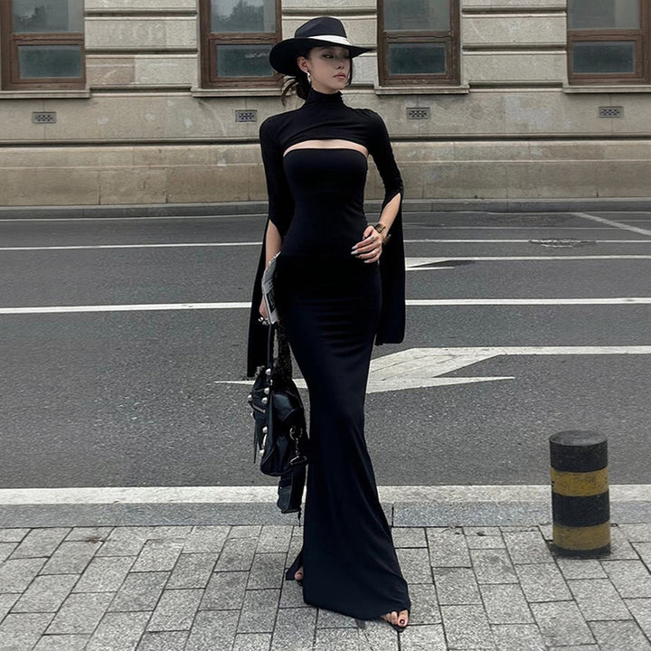 Robe maxi femme avec découpe asymétrique et élégantes manches bouffantes Levoire