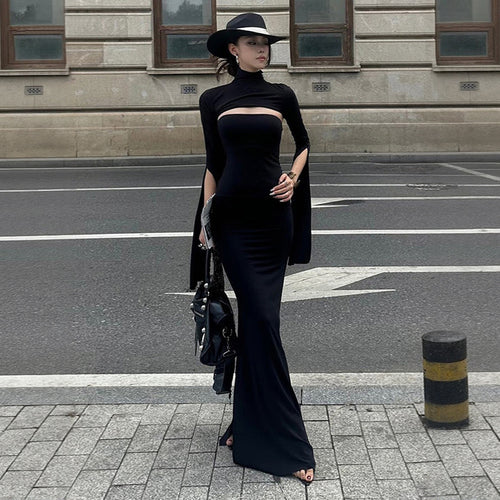 Robe maxi femme avec découpe asymétrique et élégantes manches bouffantes Levoire