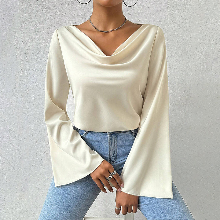 Blouse femme avec décolleté en cascade chic et manches longues Levoire