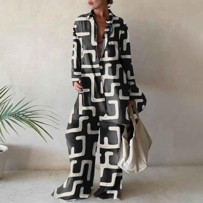Levoire | Ensemble De Blouses À Manches Longues Amples Et De Pantalons Larges Assortis Blocs noirs