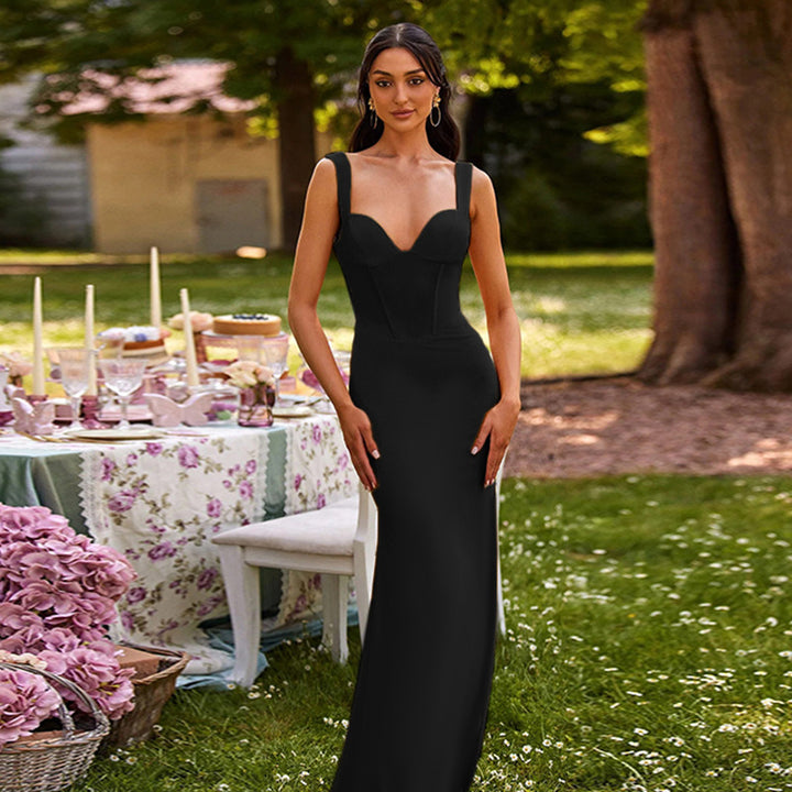 Robe Maxi Élegante pour Femmes avec Décolleté en V Profond et Silhouette Ajustée Levoire