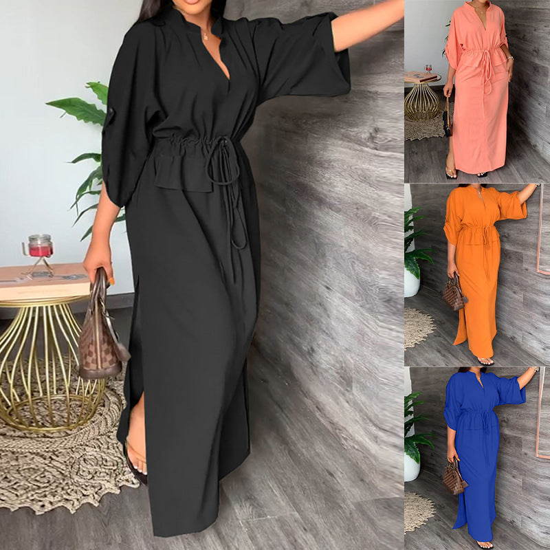 Robe maxi décontractée pour femmes avec ceinture et larges manches Levoire
