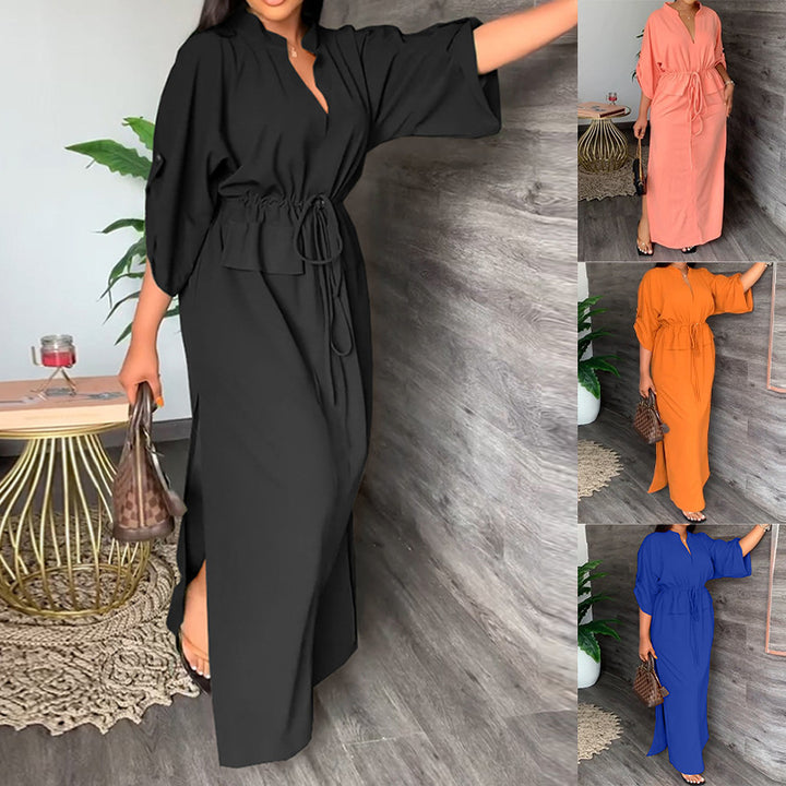 Robe maxi décontractée pour femmes avec ceinture et larges manches Levoire