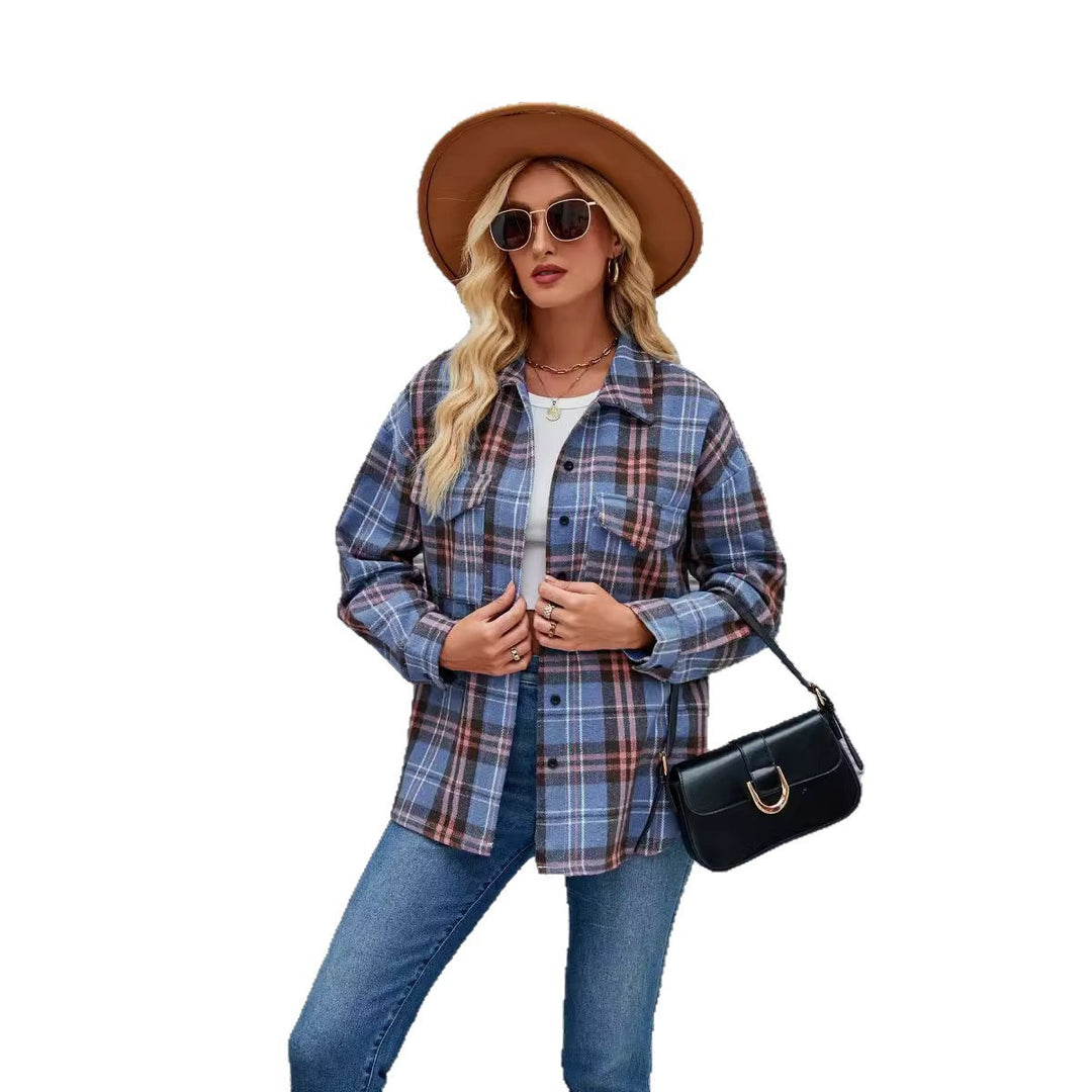Chemise en flanelle pour femmes avec motif à carreaux et design de poche pratique Levoire