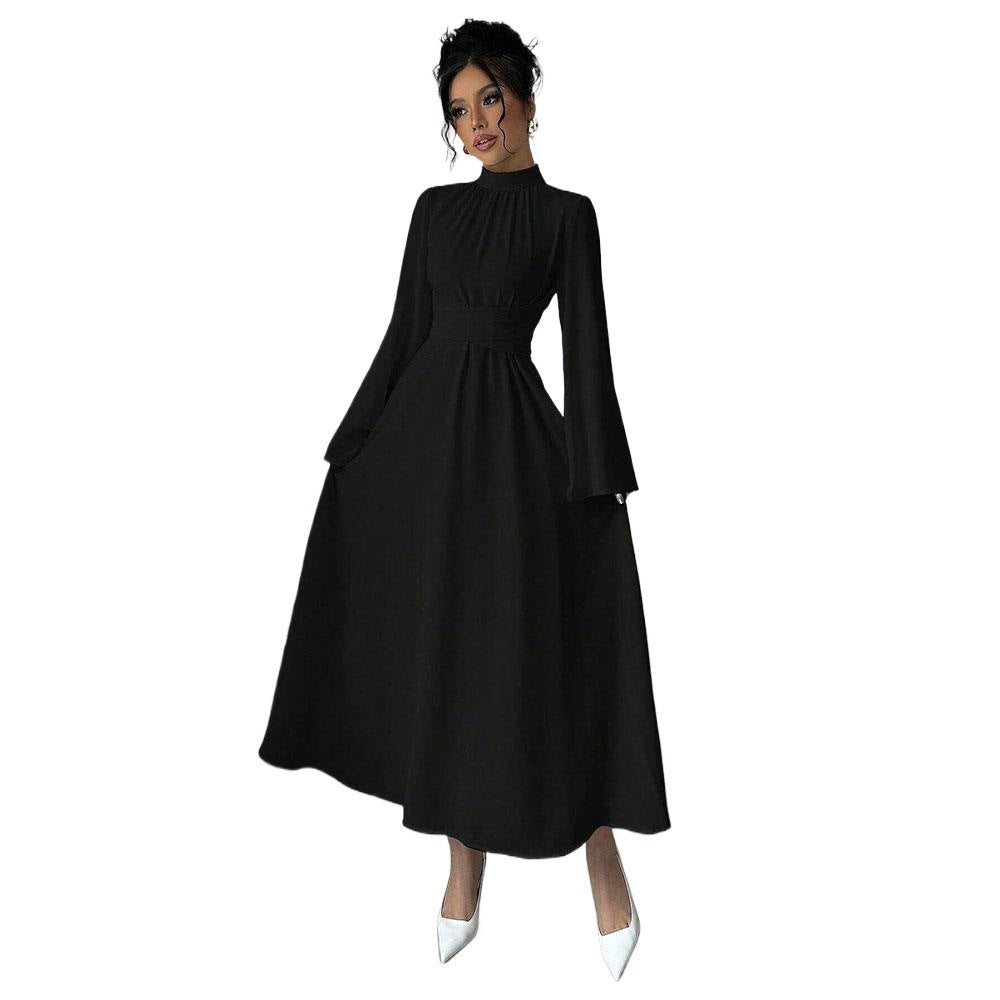 Robe Maxi Élegante pour Femmes avec Manches Fluentes et Col Haut Levoire