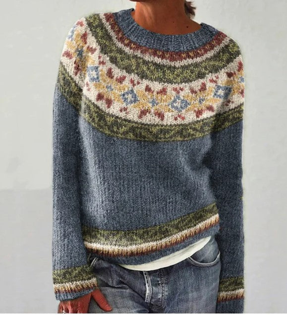 Levoire | Pull D'Automne Rétro Bleu Jaune