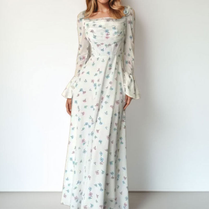 Robe maxi élégante pour femmes avec appliqués floraux et manches volumineuses Levoire