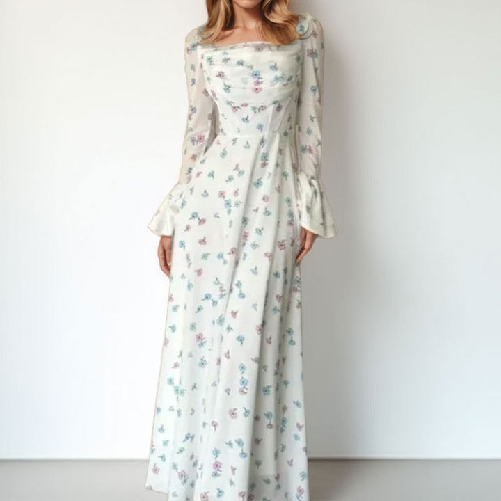 Robe maxi élégante pour femmes avec appliqués floraux et manches volumineuses Levoire