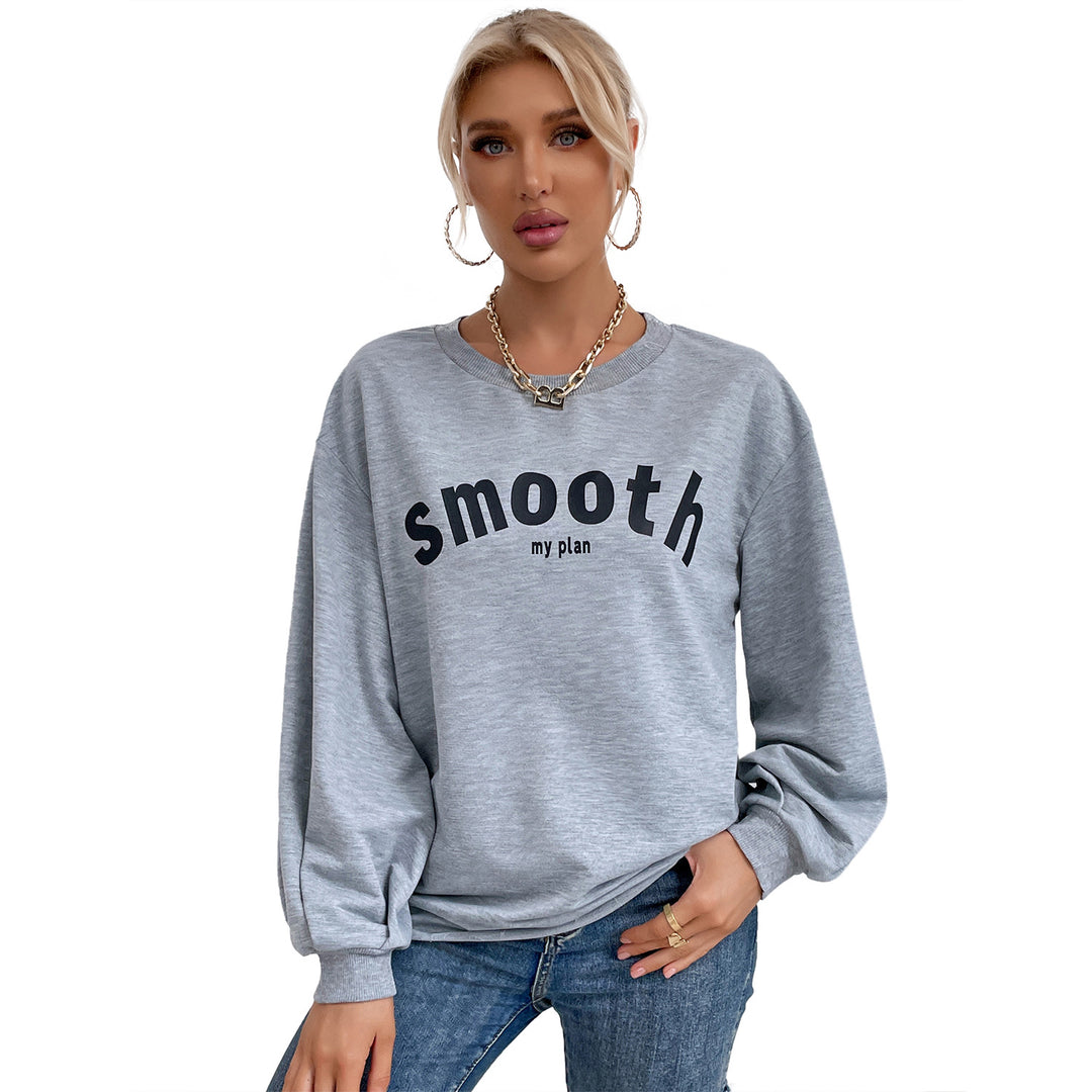 Sweat-shirt décontracté pour femmes avec des manches bouffantes raffinées et une écriture créative Levoire
