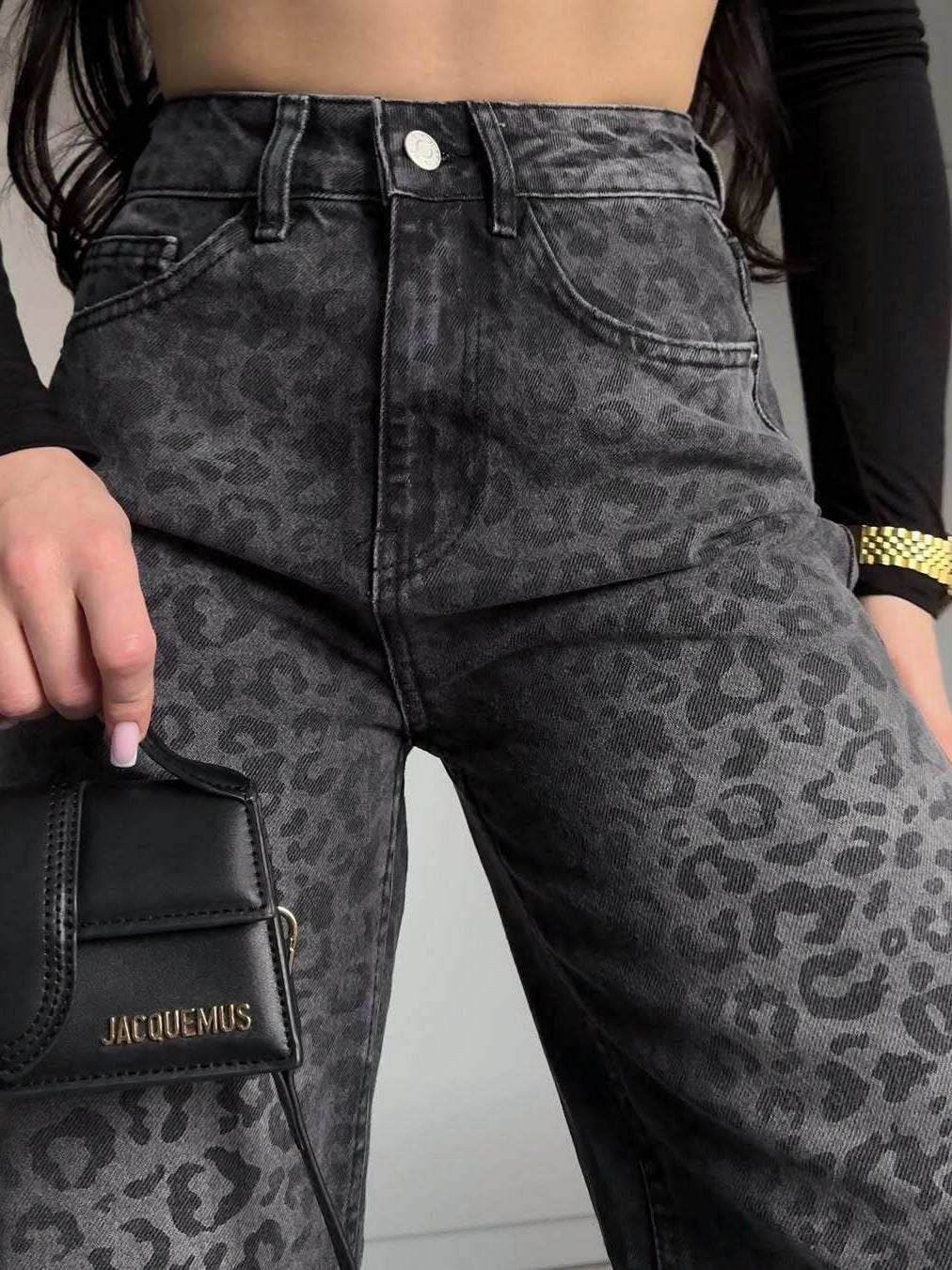 Jeans taille haute pour femmes avec imprimé léopard et jambe large Levoire