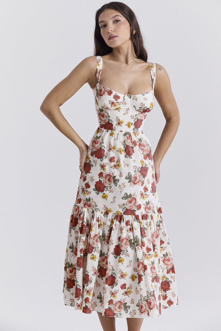 Robe maxi à motifs floraux pour femmes avec corsage ajusté et jupe évasée Levoire
