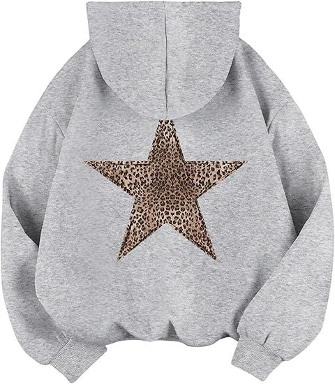 Haut à capuche pour femme avec grand motif étoile imprimé léopard Levoire