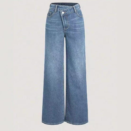 Pantalons en denim coupe large pour femmes avec taille haute et poches classiques Levoire