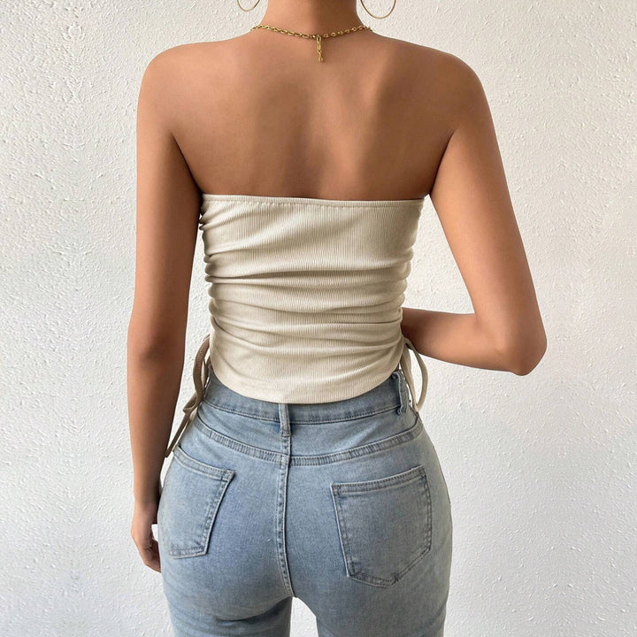 Top bustier pour femmes avec des détails de volant décoratifs et des bretelles à nouer Levoire