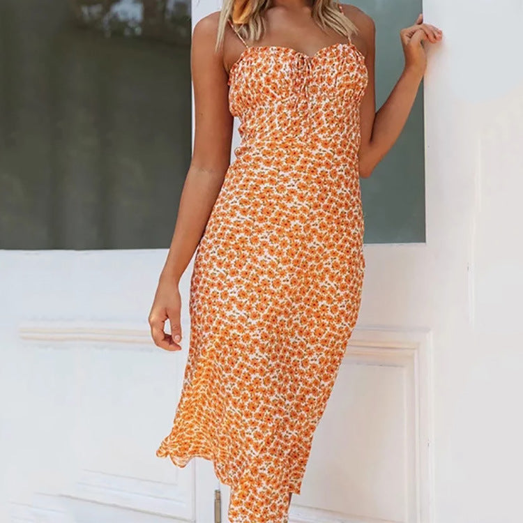 Robe midi florale ajustée pour femme avec une coupe slim et des fronces Levoire